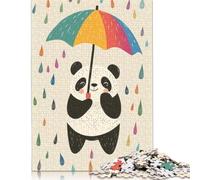 Puzzle da 1000 pezzi raffigurante un panda con ombrello sotto la pioggia, per adulti, regalo di Halloween, puzzle di carta per adolescenti, decorazioni uniche per la casa, 1000 pezzi (75x50 cm)