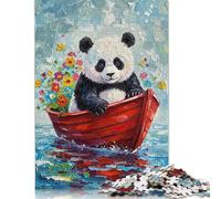 Puzzle da 1000 pezzi raffigurante un panda in barca con fiori dipinti, per adulti, regalo di Halloween, puzzle di carta per regali, decorazioni per la casa e regali unici (75x50 cm)