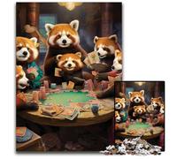 Puzzle da 1000 pezzi raffigurante un panda rosso che gioca a poker, per adulti, rompicapo educativo, decorazione artistica per casa e ufficio, età 14+, 26X38CM/10,23x14,96 pollici.