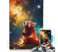 Puzzle da 1000 pezzi raffigurante un panda rosso nello spazio con il fuoco decorazione da parete attività divertenti per la casa collezione d'artista opera d'arte 50x75cm