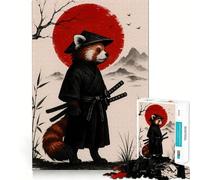Puzzle da 1000 pezzi raffigurante un panda rosso samurai con sole rosso, ideale per adulti Un gioco di logica e divertimento rilassante Pezzo da collezione con intagli precisi (50x75cm)