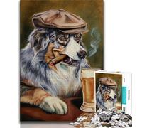 Puzzle da 1000 pezzi raffigurante un pastore australiano che fuma, per adolescenti, giochi educativi, decorazioni per la casa, collezione di artisti, belle arti (38x26cm)