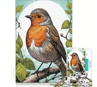Puzzle da 1000 pezzi raffigurante un pettirosso europeo, gioco interattivo che allena mente e mani, con pezzi di forma casuale completamente ad incastro 38x52cm
