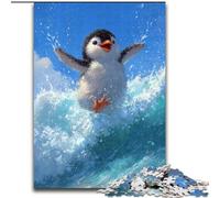 Puzzle da 1000 pezzi raffigurante un pinguino che fa surf Puzzle in legno per un intrattenimento rilassante Perfetto come regalo di Natale e come decorazione per la casa Dimensioni: 50 x 75cm