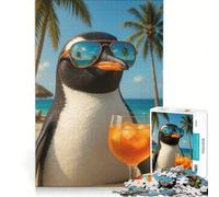 Puzzle da 1000 pezzi raffigurante un pinguino con occhiali da sole su una spiaggia tropicale gioco rompicapo rilassante e stimolante per l'intelletto ideale come regalo di compleanno o regalo 38x26cm