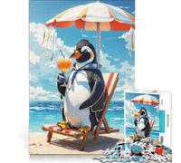 Puzzle da 1000 pezzi raffigurante un pinguino seduto sulla spiaggia decorazione da parete attività divertenti per la casa collezione d'artista opera d'arte 38x52cm