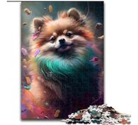 Puzzle da 1000 pezzi raffigurante un Pomerania dipinto, per adulti. Sviluppa la coordinazione occhio-mano, perfetto come regalo di compleanno (dimensioni 50x75cm).
