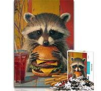 Puzzle da 1000 pezzi raffigurante un procione che mangia un hamburger, per adulti e adolescenti, gioco stimolante, ideale come regalo per tutta la famiglia (38x26cm)
