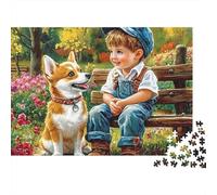 Puzzle da 1000 pezzi raffigurante un ragazzo e un cane seduti, un ragazzo con un Corgi su una panchina, gioco educativo per adulti, decorazione per la casa, sfida ad alta difficoltà, 52x38cm