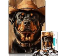 Puzzle da 1000 pezzi raffigurante un Rottweiler da cowboy, per adulti e ragazzi, giocattolo educativo ideale come regalo per tutta la famiglia (50x75cm)