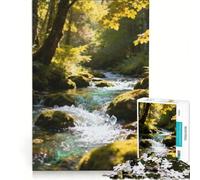 Puzzle da 1000 pezzi raffigurante un ruscello nella foresta con rocce ricoperte di muschio, gioco interattivo, regalo di compleanno, compleanno e Natale 38x26cm