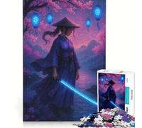 Puzzle da 1000 pezzi raffigurante un samurai con spada luminosa tra i ciliegi in fiore un gioco rompicapo stimolante e impegnativo ideale come regalo per amici e familiari 38x52cm