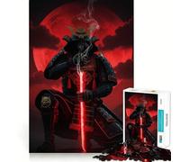 Puzzle da 1000 pezzi raffigurante un samurai con spada rossa e luna, ideale per adulti Giocattolo intelligente e divertente per la casa, con bordi lisci e da collezione (38x26cm)