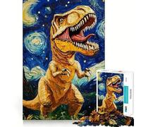 Puzzle da 1000 pezzi raffigurante un T-Rex in una notte stellata, con bordi sottili, ideale per stimolare la mente e rilassarsi Regalo di Natale artistico (38x26cm)