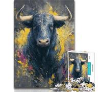 Puzzle da 1000 pezzi raffigurante un toro dipinto a olio, aiuta il cervello a esercitare i giocattoli che creano dipendenza e a coltivare la pazienza Gioco di sfida unico (75x50cm)
