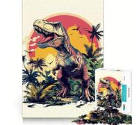 Puzzle da 1000 pezzi raffigurante un Tyrannosaurus Rex in un ambiente tropicale, con bordi perfetti per il gioco cognitivo e il gioco lento, ideale come decorazione natalizia (50x75cm)