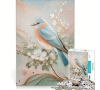 Puzzle da 1000 pezzi raffigurante un uccellino azzurro orientale su un ramo fiorito, un gioco antistress per tutta la famiglia, con pezzi di forma casuale che si incastrano perfettamente 38x26cm