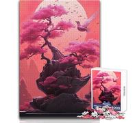Puzzle da 1000 pezzi raffigurante un uccello bonsai rosa giapponese per adolescenti, gioco di pensiero logico interattivo, ideale come regalo per occasioni memorabili, dimensioni 38x26cm