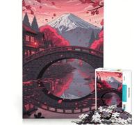Puzzle da 1000 pezzi raffigurante un villaggio giapponese con ciliegi in fiore e un ponte, ideale per il relax e il benessere intellettuale, collezione d'artista e belle arti 50x75cm