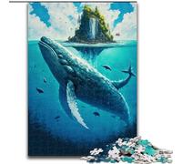 Puzzle da 1000 pezzi raffigurante una balena blu dipinta in legno livello principiante ideale come regalo di compleanno e per le feste 50x75cm coinvolgente attività per serate di gioco in famiglia.