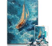 Puzzle da 1000 pezzi raffigurante una barca a vela dipinta a olio, per adulti e ragazzi, giocattolo educativo ideale come regalo per tutta la famiglia, 26x38cm