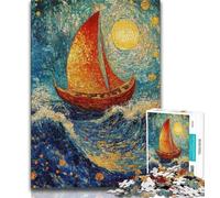 Puzzle da 1000 pezzi raffigurante una barca a vela dipinta a olio, per adulti, gioco stimolante, ideale come regalo per tutta la famiglia, 38x26cm