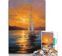 Puzzle da 1000 pezzi raffigurante una barca al tramonto, dipinto a olio, per adulti, antistress, sfida difficile, adatto per la decorazione della scrivania (50x75cm)