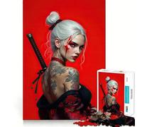 Puzzle da 1000 pezzi raffigurante una bellissima donna samurai con spada,con intagli precisi Gioco creativo per stimolare la mente,facile da giocare Decorazione natalizia (38x26cm)