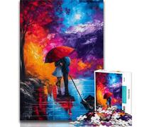 Puzzle da 1000 pezzi raffigurante una coppia che tiene un ombrello per adulti, giocattoli educativi per l'apprendimento, giochi per famiglie con poster abbinato e foglio di quiz, 50x75cm