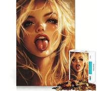 Puzzle da 1000 pezzi raffigurante una donna bionda con la lingua di fuori,con ritaglio preciso Sfida intelligente e divertente,gioco per il tempo libero,idea regalo per Natale 38x52cm