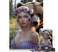 Puzzle da 1000 pezzi raffigurante una donna bionda con orso e corona di fiori, ideale per adolescenti Stimola la logica, riduce lo stress e favorisce il divertimento Un'ottima idea regalo per Natale
