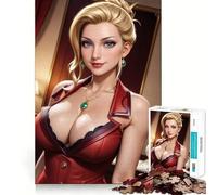 Puzzle da 1000 pezzi raffigurante una donna bionda in abito rosso,con pezzi aderenti,un giocattolo creativo e divertente,ideale per momenti di relax e svago,perfetto come regalo di compleanno 38x52cm