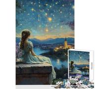 Puzzle da 1000 pezzi raffigurante una donna che osserva la notte stellata giocattolo decorazione da parete ottimo regalo e gioco per famiglie con poster abbinato e foglio di quiz dimensioni 38x52cm