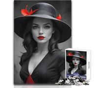 Puzzle da 1000 pezzi raffigurante una donna con cappello nero e vestito rosso,per adolescenti,gioco di apprendimento del pensiero strategico, significativo per qualsiasi evento 50x75cm