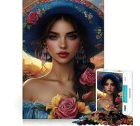 Puzzle da 1000 pezzi raffigurante una donna con sombrero e abito floreale,un'attività divertente e stimolante per la mente,senza sbavature,con pezzi ben tagliati e un'ottima concentrazione per serate