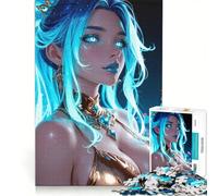 Puzzle da 1000 pezzi raffigurante una donna dai capelli blu con abito dorato, gioco educativo, rilassante e stimolante per la mente, ideale come decorazione da scrivania 50x75cm