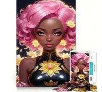 Puzzle da 1000 pezzi raffigurante una donna dai capelli rosa con decorazioni floreali, per adulti Gioco cognitivo, divertente da assemblare e da collezione (50x75cm)