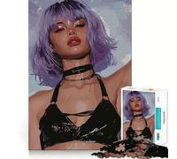Puzzle da 1000 pezzi raffigurante una donna dai capelli viola con reggiseno nero, un gioco rilassante e stimolante per la mente Taglio di precisione, pezzo da collezione (50x75cm)