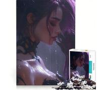 Puzzle da 1000 pezzi raffigurante una donna dai capelli viola sotto la pioggia ideale per giochi rilassanti attività intellettuali distensive collezione d'artista e belle arti 50x75cm