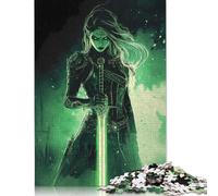 Puzzle da 1000 pezzi raffigurante una donna demone con spada verde e un guerriera anime, per adulti e per gli amanti dei puzzle, 38x26 cm/1000 pezzi