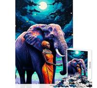 Puzzle da 1000 pezzi raffigurante una donna e un elefante sotto il cielo notturno giocattolo educativo regalo per compleanni giochi per famiglie con pezzi completamente interconnessi e di forma