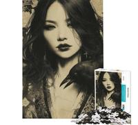 Puzzle da 1000 pezzi raffigurante una donna giapponese gotica con un corvo Puzzle per adulti antistress per attività di analisi e logica divertenti da fare a casa (dimensioni 38x26cm)