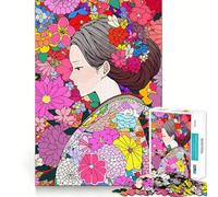 Puzzle da 1000 pezzi raffigurante una donna giapponese in kimono con fiori,perfetto per un gioco creativo e rilassante,ideale per l'esposizione natalizia (38x26cm)