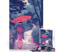Puzzle da 1000 pezzi raffigurante una donna in kimono che cammina sotto la pioggia, ideale per adolescenti Attività ricreative, taglio perfetto, regalo perfetto (38x26cm)