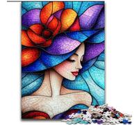 Puzzle da 1000 pezzi raffigurante una donna in vetro colorato, per adolescenti, gioco stimolante, ideale come regalo per tutta la famiglia (50x75cm)