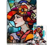 Puzzle da 1000 pezzi raffigurante una donna in vetro colorato, regalo per adolescenti, un'offerta impegnativa e difficile da realizzare, ideale come regalo per tutta la famiglia (50x75cm)