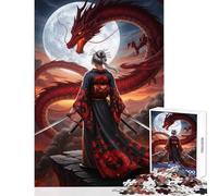Puzzle da 1000 pezzi raffigurante una donna samurai che affronta un drago rosso,giocattoli antistress,ottimo regalo per giochi impossibili,allena il cervello e le mani,dimensioni 38x26cm