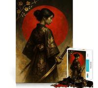 Puzzle da 1000 pezzi raffigurante una donna samurai con katana e luna rossa, ideale per adulti Gioco interattivo e divertente, con bordi lisci, perfetto come regalo per le festività (50x75cm)