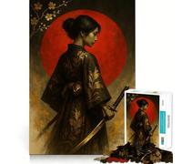 Puzzle da 1000 pezzi raffigurante una donna samurai con katana e luna rossa, ideale per adulti, un rompicapo rilassante Immagine da assemblare, perfetto come regalo di Babbo Natale (38x52cm)