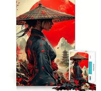Puzzle da 1000 pezzi raffigurante una donna samurai con luna rossa, ideale per adulti, un gioco di abilità mentale, un'attività rilassante e di design, un pezzo da collezione (50x75cm)